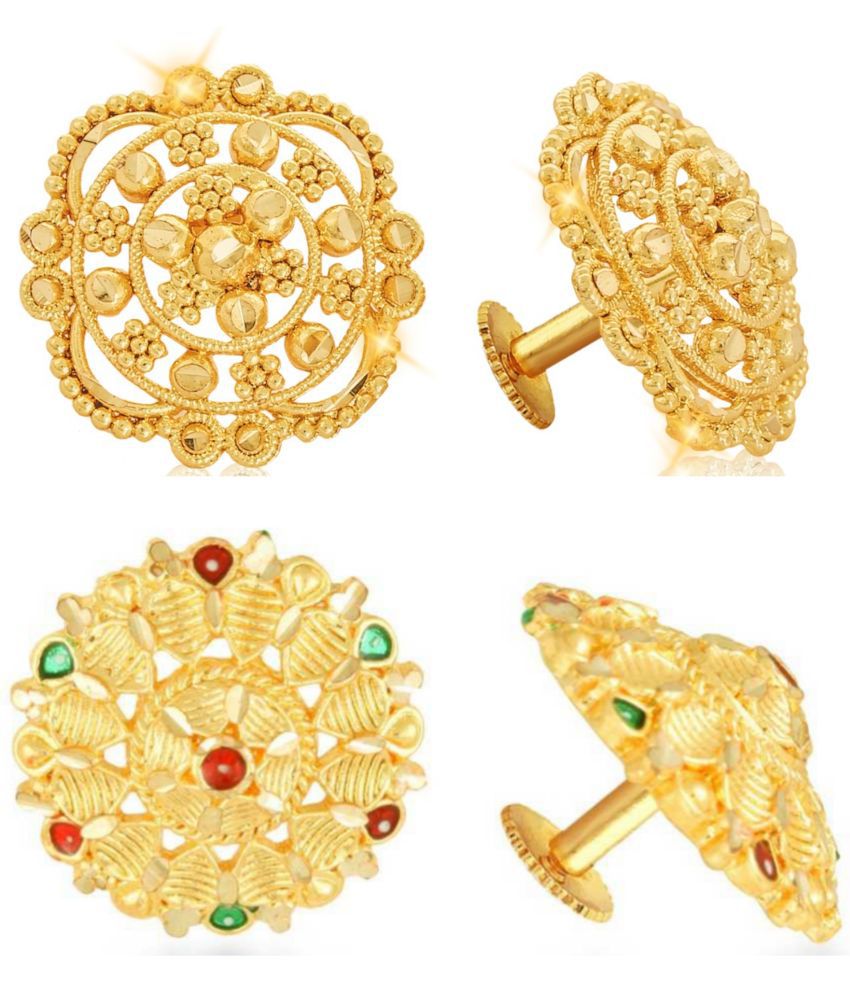    			Vighnaharta Everyday wear Gold plated alloy Earring, Flower Earring, Round Earring, Fancy Earring, Stud Earring for Women and Girls ( Pack of -2 pair Earring) {VFJ1242-1124ERG}