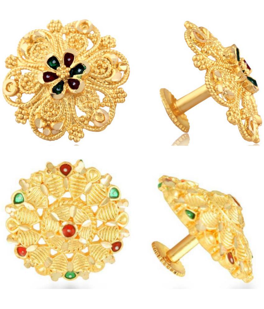     			Vighnaharta Everyday wear Gold plated alloy Earring, Flower Earring, Round Earring, Fancy Earring, Stud Earring for Women and Girls ( Pack of -2 pair Earring) {VFJ1242-1099ERG}