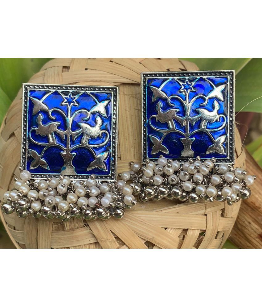     			Blue Designer Style Jhumka Jhumki Colored Enamel Work  Earrings for Women and Girls