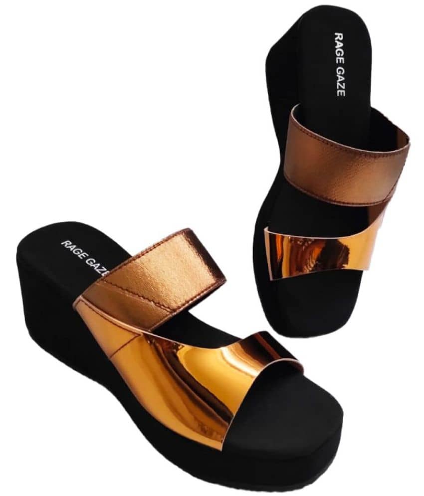 RAGE GAZE Gold Wedges Heels Price in 