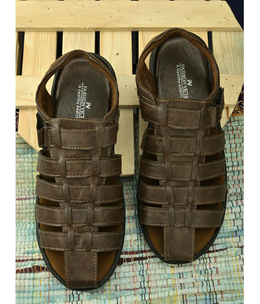     			Fashion Victim Brown Faux Leather Sandals