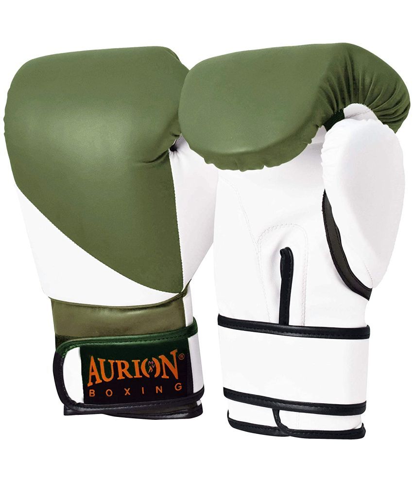 Aurion Pro Style Training Punching Boxing Gloves (Olive GreenWhite, 12