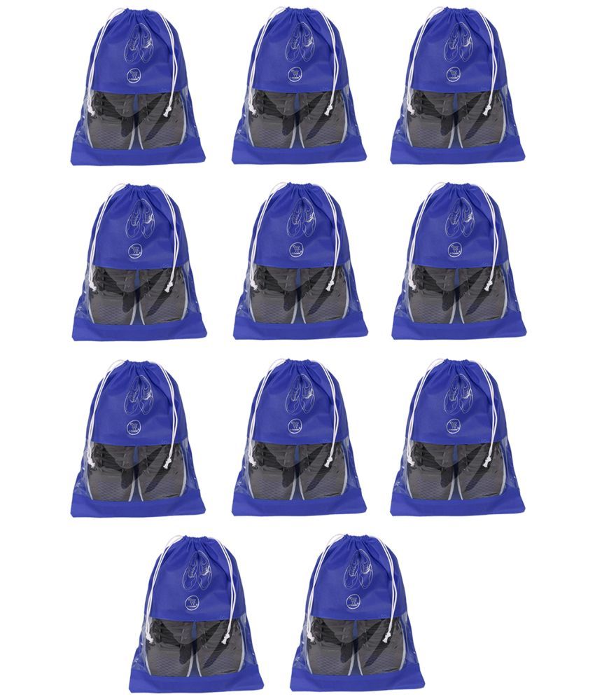     			E-Retailer Non Woven Fabric Travelling Shoe Organising Bag with Transperent Window for Boots & High Heel-Pack of 11Pc, Blue, (15x12 Inches)