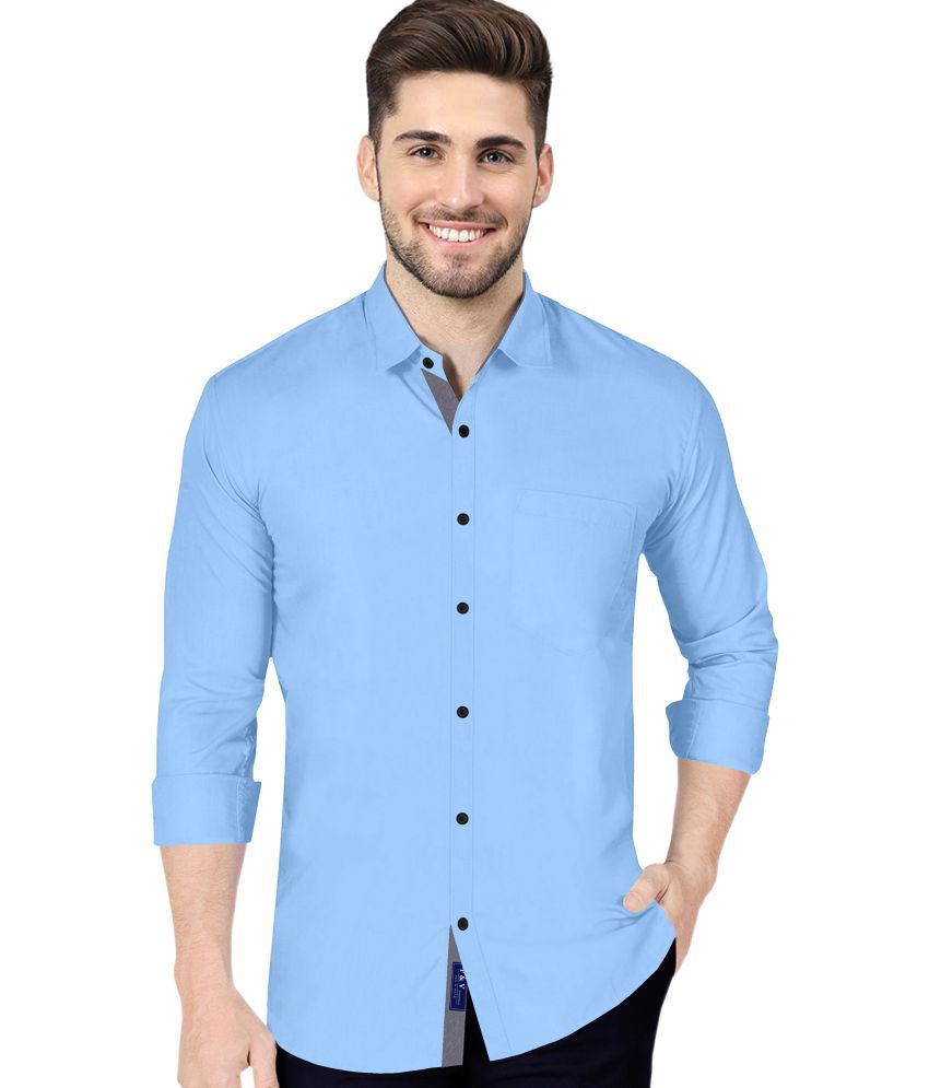     			P&V CREATIONS - Blue Cotton Blend Regular Fit Men's Casual Shirt (Pack of 1)