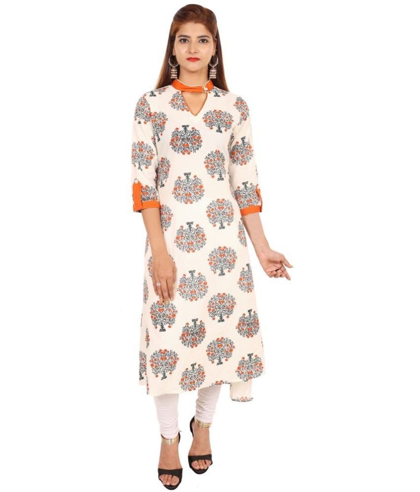     			UniqueChoice Orange Cotton Silk Straight Kurti - Single