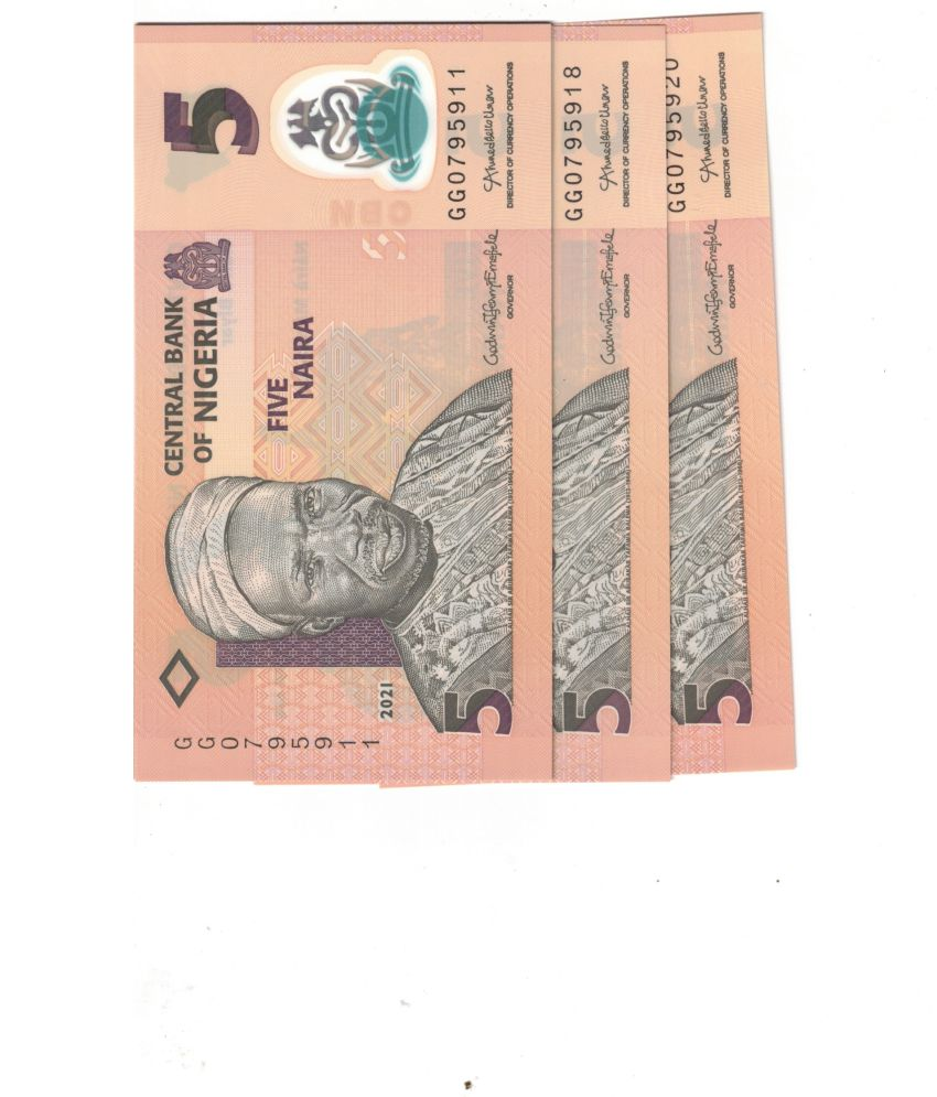     			10 PCS FIVE NAIRA  NIGERIA  2021 POLYMER PLASTIC S NO GG0795911 TO GG0795920  SEE PHOTO