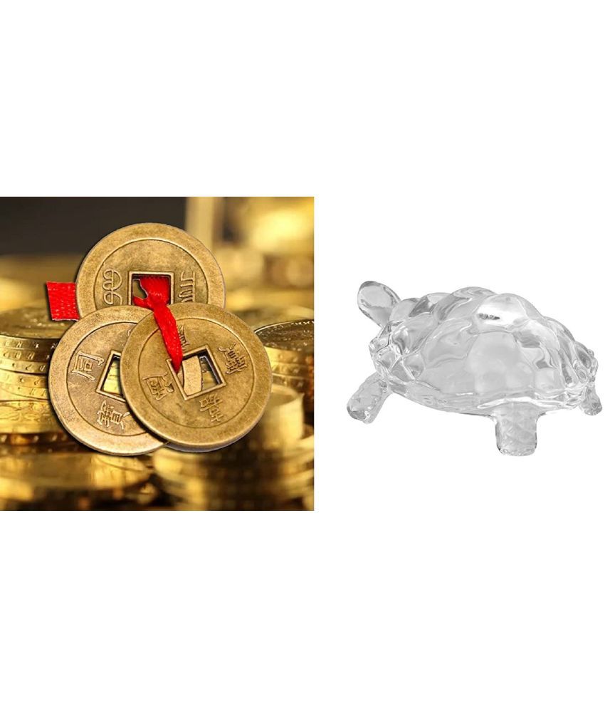     			PAYSTORE Feng Shui Power Combo Antique Fortune I-Ching Coin with Crystal Turtle Tortoise- Best for Positive Energy Prosperity Success Career and Luck