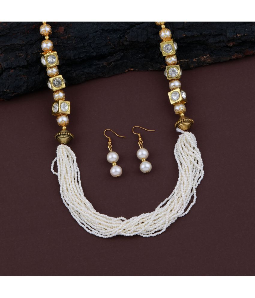     			ShreejiHuf Alloy White Traditional Necklaces Set Long Haram