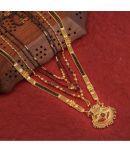 MGSV Jewellery Combo of 3 Pcs Ethnic Traditional One Gram Gold Glorious Maharashtrian Style Long Chain Black Beads 30 inch and 18 inch Short