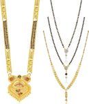 MGSV Jewellery Combo of 4 Pcs Ethnic Traditional One Gram Gold Glorious Maharashtrian Style Long Chain Black Beads 30 inch and 18 inch Short