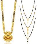 MGSV Jewellery Combo of 4 Pcs Ethnic Traditional One Gram Gold Glorious Maharashtrian Style Long Chain Black Beads 30 inch and 18 inch Short