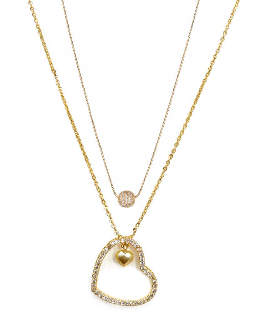     			Gold Plated White American Diamond Pendant Chain Combo Of 2 Necklace Golden Chain Pendant for Women and Girls