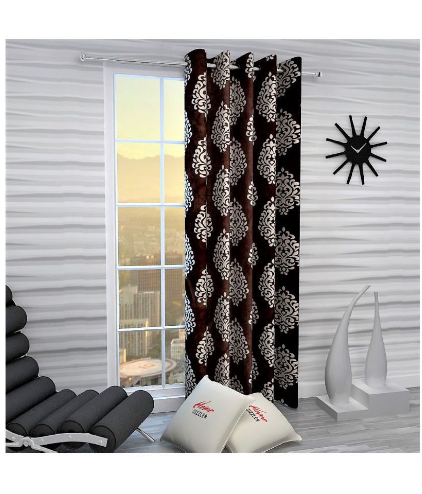 Home Sizzler Single Window Semi-Transparent Eyelet Polyester Brown Curtains ( 152 x 116 cm )