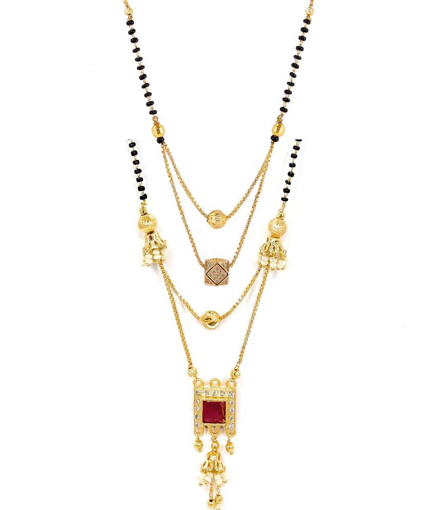     			MGSV American Diamond One Gram Gold Plated Pendant Nacklace and Black Bead and Golden Chain Combo of 2 Mangalsutra Necklace Tanmaniya Nallapusalu For Woman and Girls