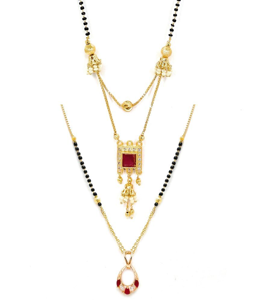     			MGSV American Diamond One Gram Gold Plated Pendant Nacklace and Black Bead and Golden Chain Combo of 2 Mangalsutra Necklace Tanmaniya Nallapusalu For Woman and Girls