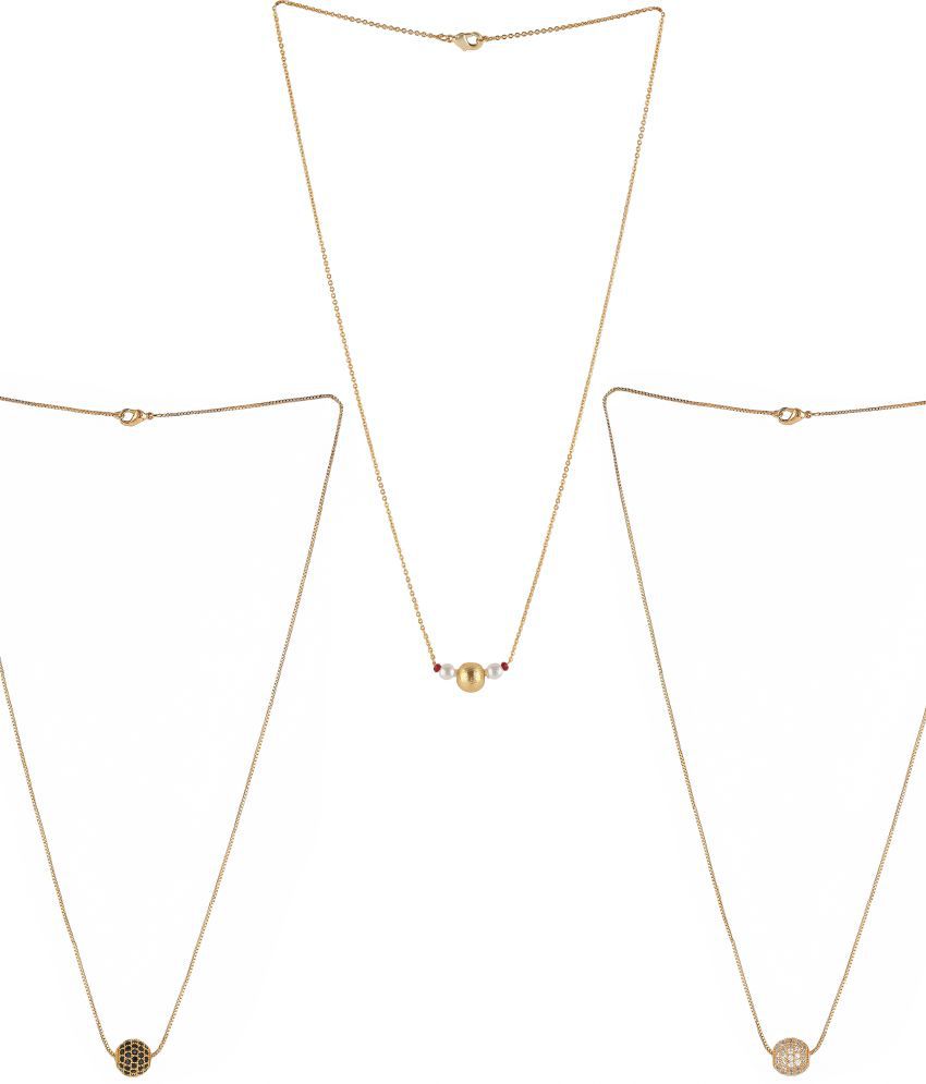     			MGSV Jewellery Gold Plated White And Black American Diamond And One Golden Ball Pendant With Satari Chain Combo Of 3 Necklace Golden Chain Pendant for Women and Girls