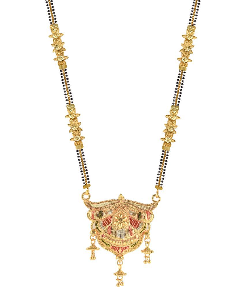     			Traditional Necklace Pendant Gold Palted Glorious Hand Meena 30 inch Long Mangalsutra/Tanmaniya/nallapusalu/Black Beads Mangalsutr For Women Gold long chain