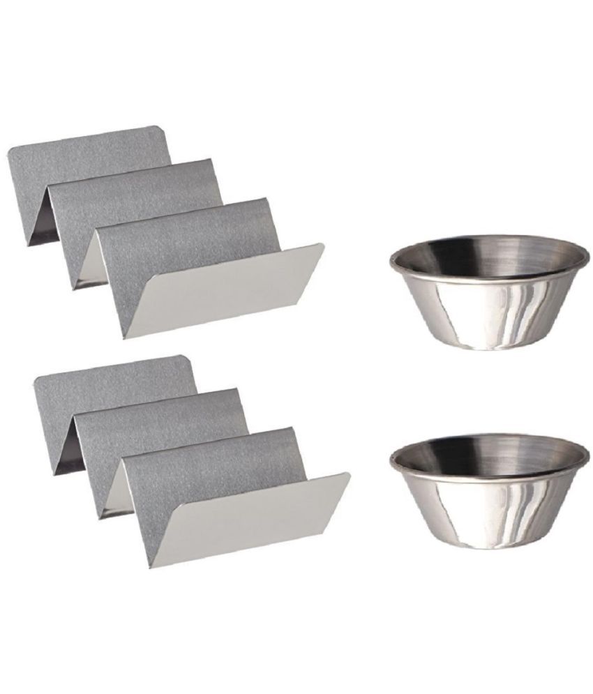     			Dynore - 2/3 TACO HOLDER Silver Serving Tray ( Set of 4 )