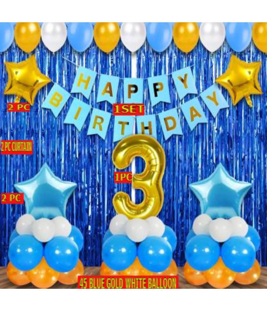     			KR Happy Birthday Decoration Kit - 53Pcs Blue Theme 3rd Birthday