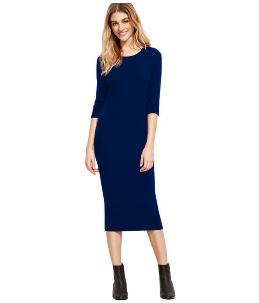     			ALEKYA Polyester Blue Bodycon Dress - Single