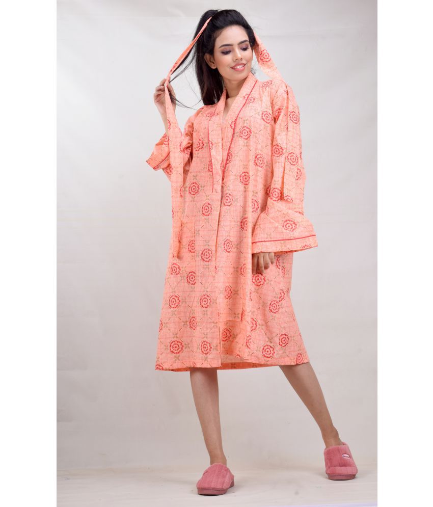     			CLYMAA Cotton Nighty & Night Gowns - Orange Single