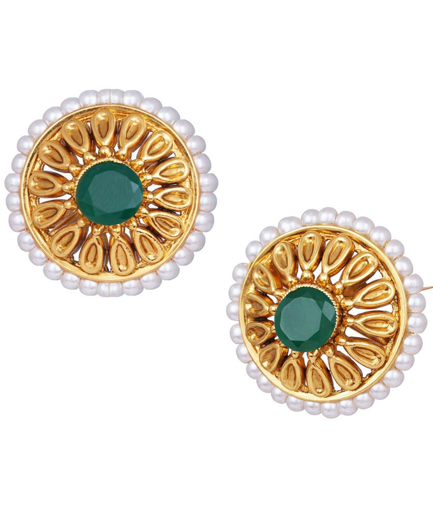 Latest Gold Plated Pearl Studded Stud Earring for Women & Girls.(Green)