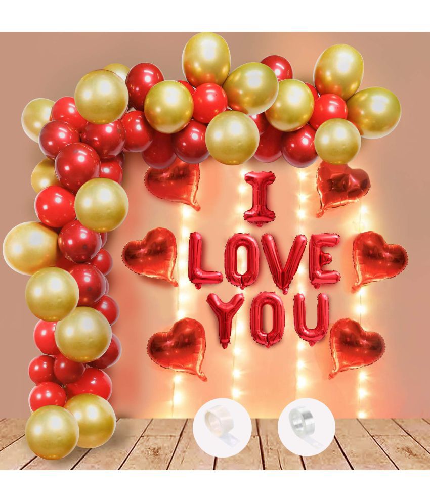     			Party Propz Red Golden Birthday Anniversary Balloon Decoration Items with Led Light Set 70Pcs for Husband Wife Girlfriend Boyfriend/I Love You Foil Balloons