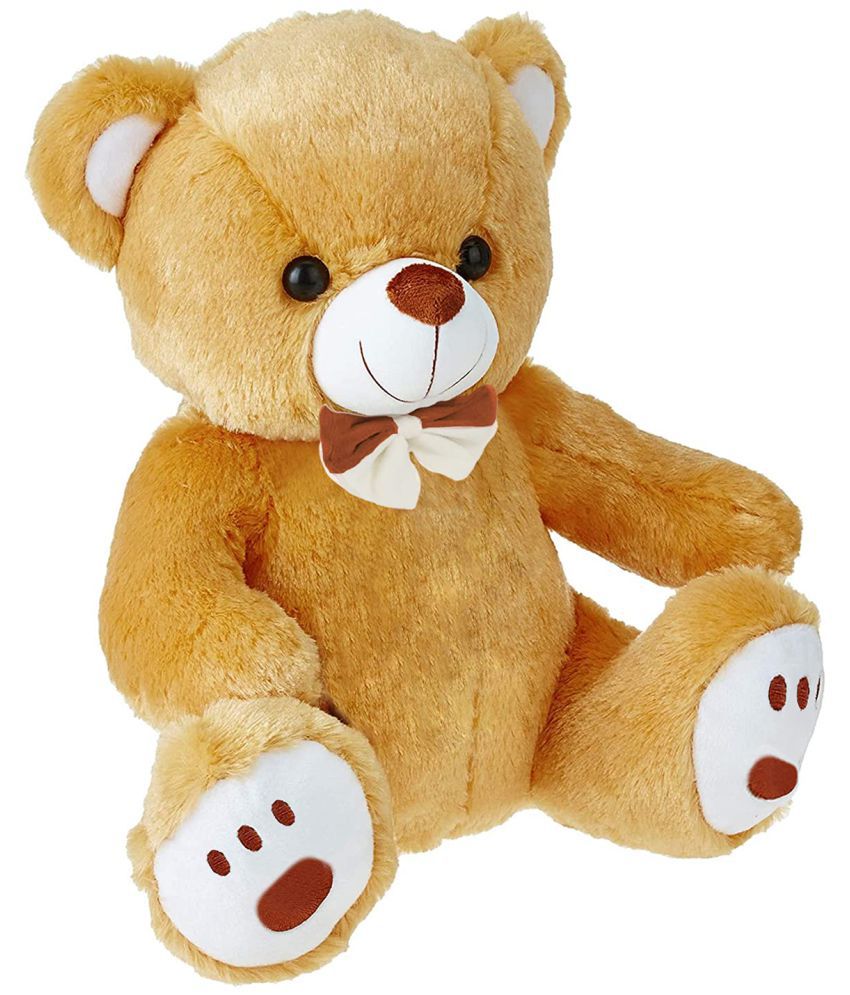     			Webby Plush Cute Sitting Teddy Bear Soft Toys with Neck Bow and Foot Print, 35 cm Brown