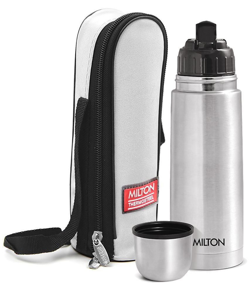     			Milton Flip Lid 350 Thermosteel 24 Hours Hot and Cold Water Bottle with Bag, 350 ml, Silver