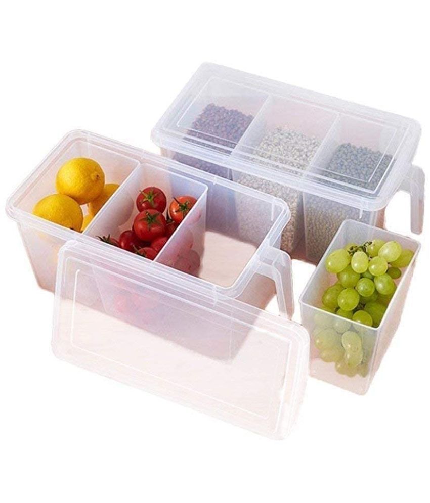     			Arni Refrigerator Organizer Container With Handle Food Storage Organizer Boxes - Transparent with Lid and 3 Smaller Bins - 3 L Plastic Fridge Container (White) - 3 L Plastic Fridge Container