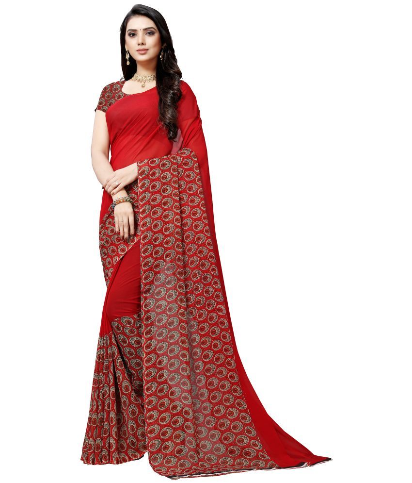     			Kashvi Sarees Red Georgette Saree