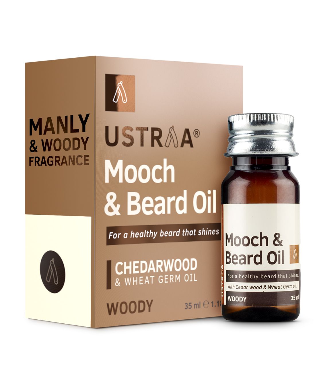     			Ustraa Woody Mooch and Beard Oil - 35ml - Shine & Nourishment for beard with Cedarwood Essential Oil & Vitamin E, No Paraben