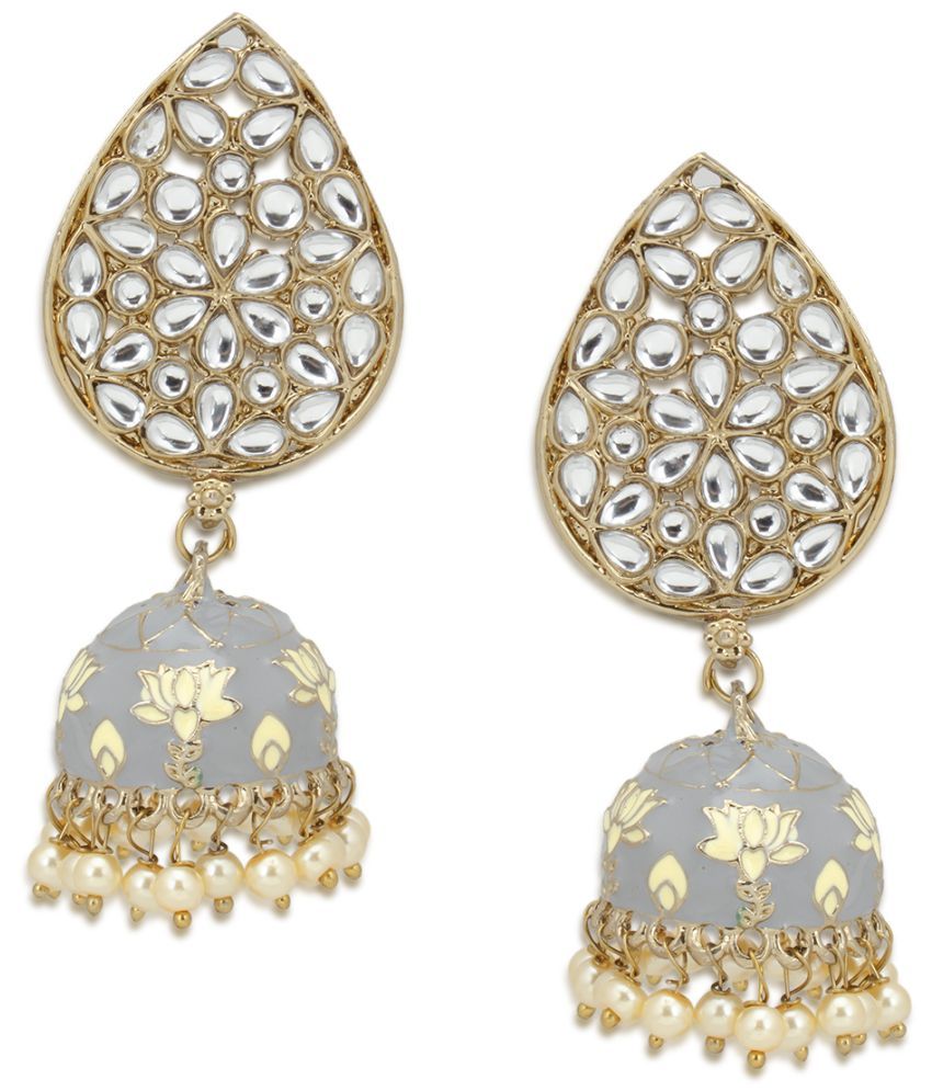     			Sukkhi Gleaming Pearl Gold Plated Kundan Lotus Meenakari Jhumki Earring for Women