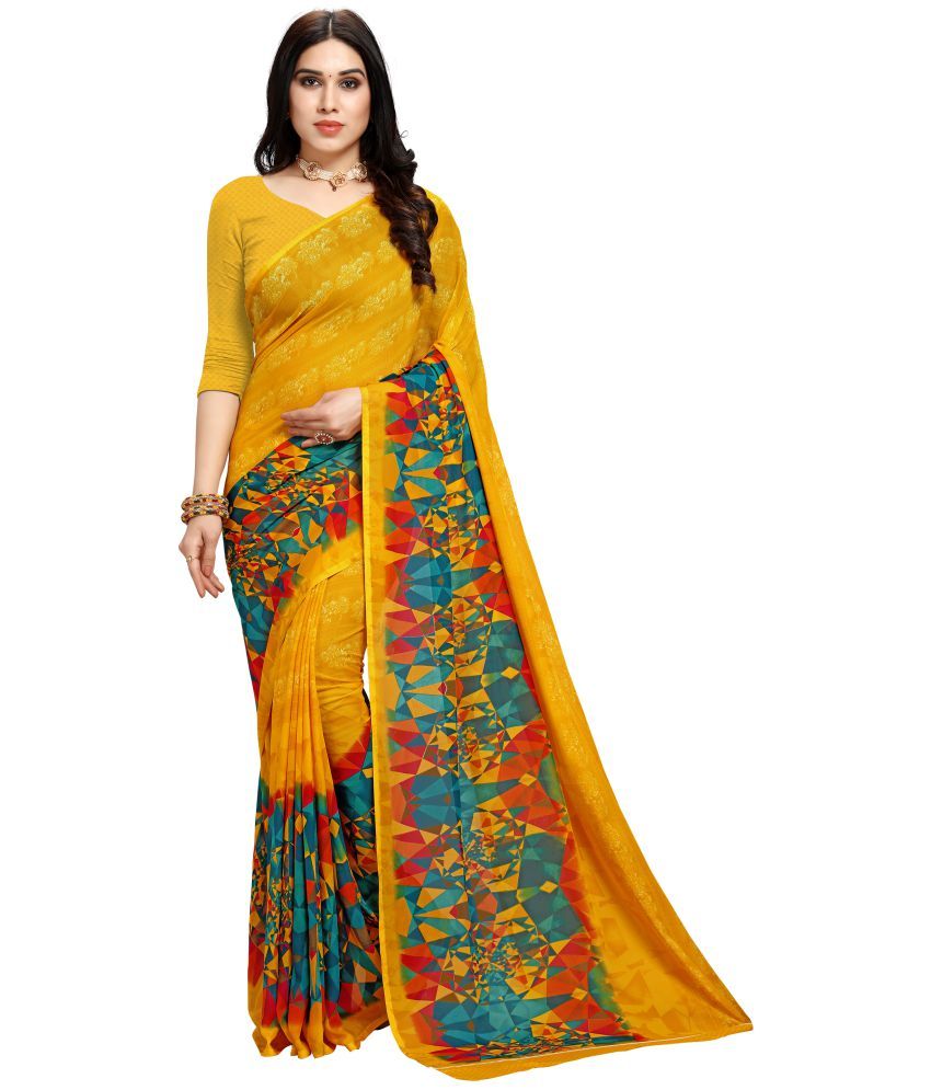     			Kashvi Sarees Yellow Georgette Saree