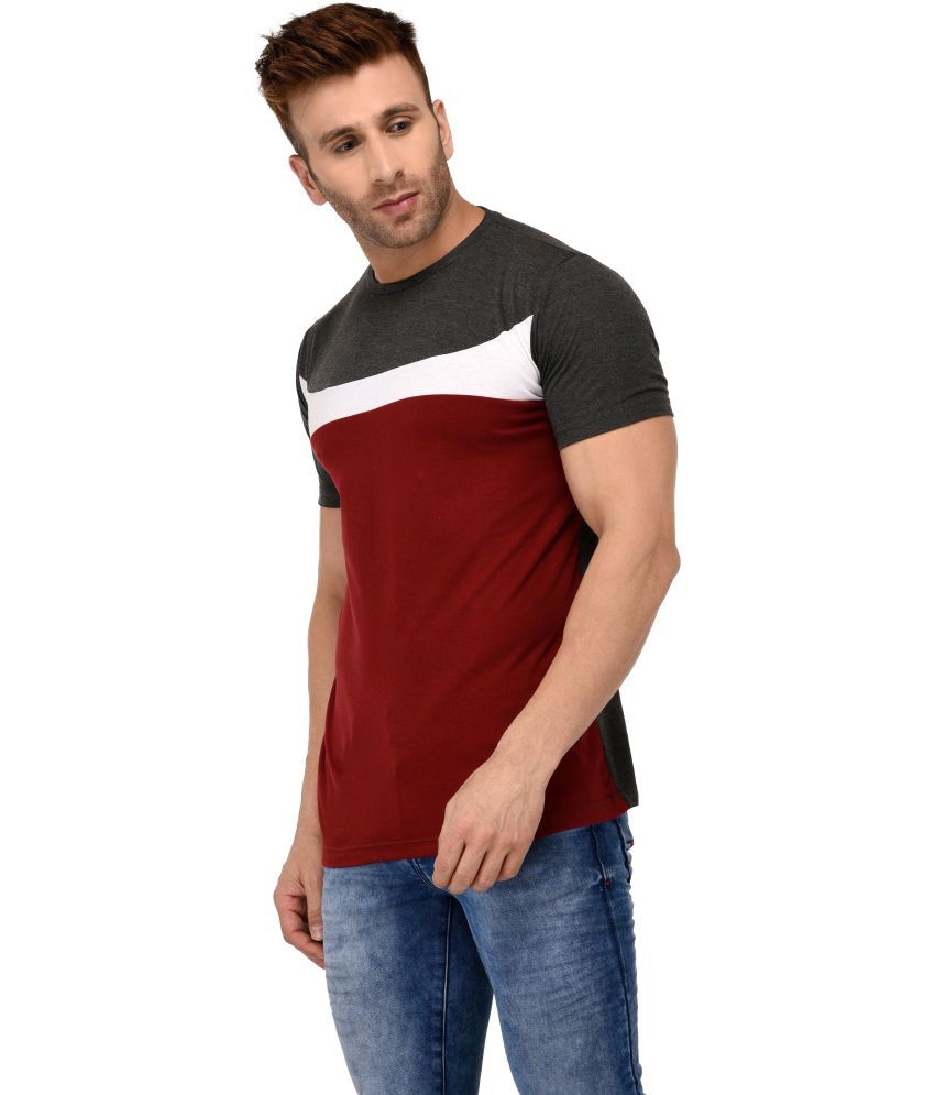     			Fascista Maroon Cotton Blend Color Block T-Shirt