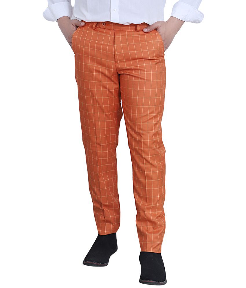     			Kundan Brown Slim -Fit Flat Trousers Single