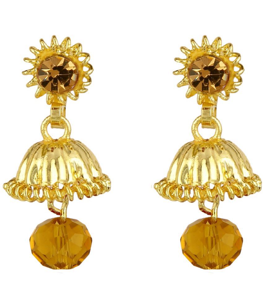 Yellow Colour Floral Style Alloy Non Piercing Jhumki Jhumka Earrings for Non-Pierced Ears