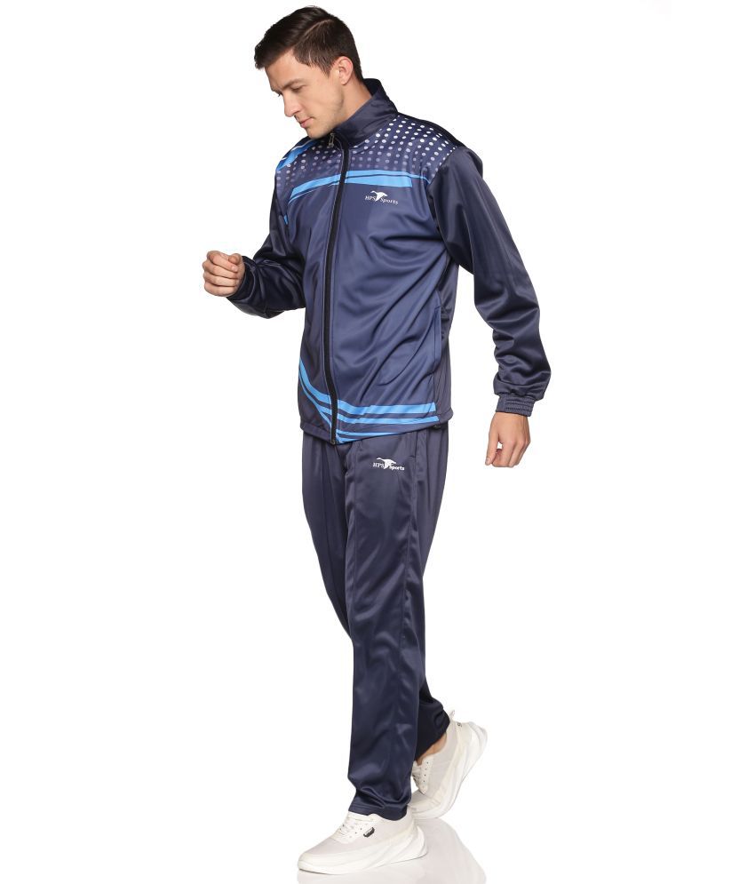 HPS Sports Navy Blue Printed Polyester Tracksuit