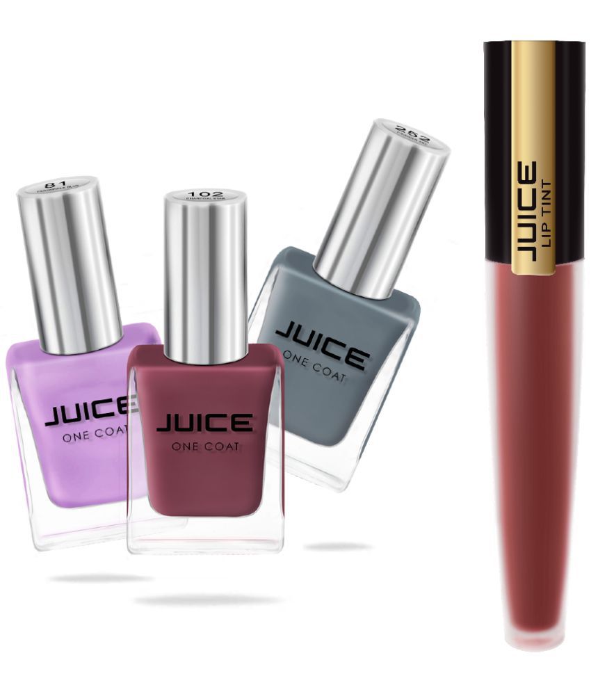     			Juice BLUE,DUSTY CORAL,SKY BLUE,BROWN Nail Polish 81,102,252,M-73 Multi Glossy Pack of 4 37 mL