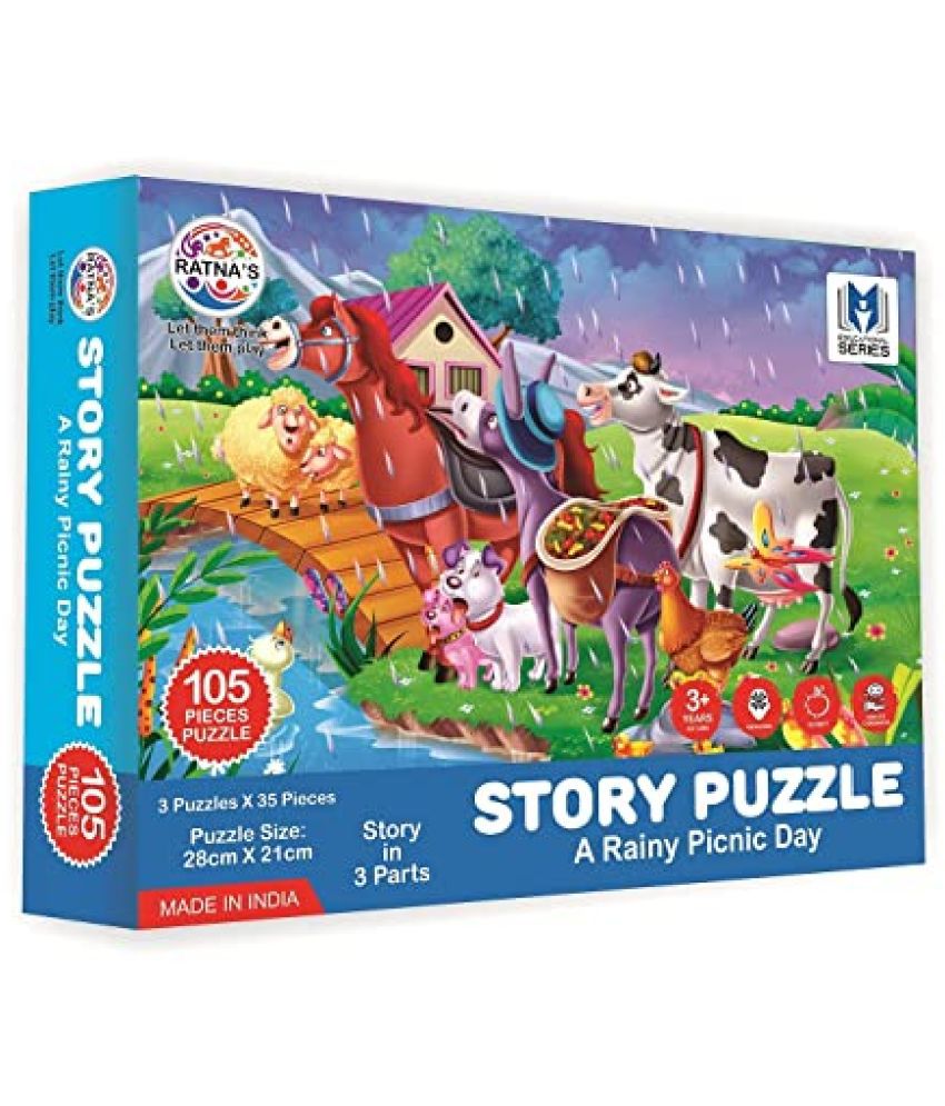     			RATNA'S Story Jigsaw Puzzle Rainy Picnic Day for Kids. 3 Jigsaw Puzzle Included in The Pack with A Story Book
