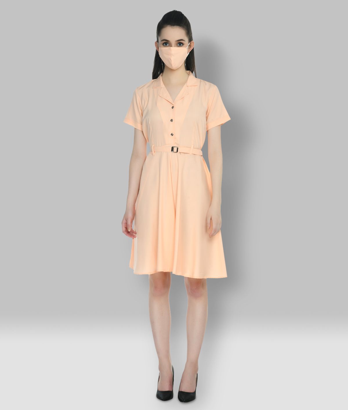     			Rudrakriti Crepe Orange A- line Dress - Single