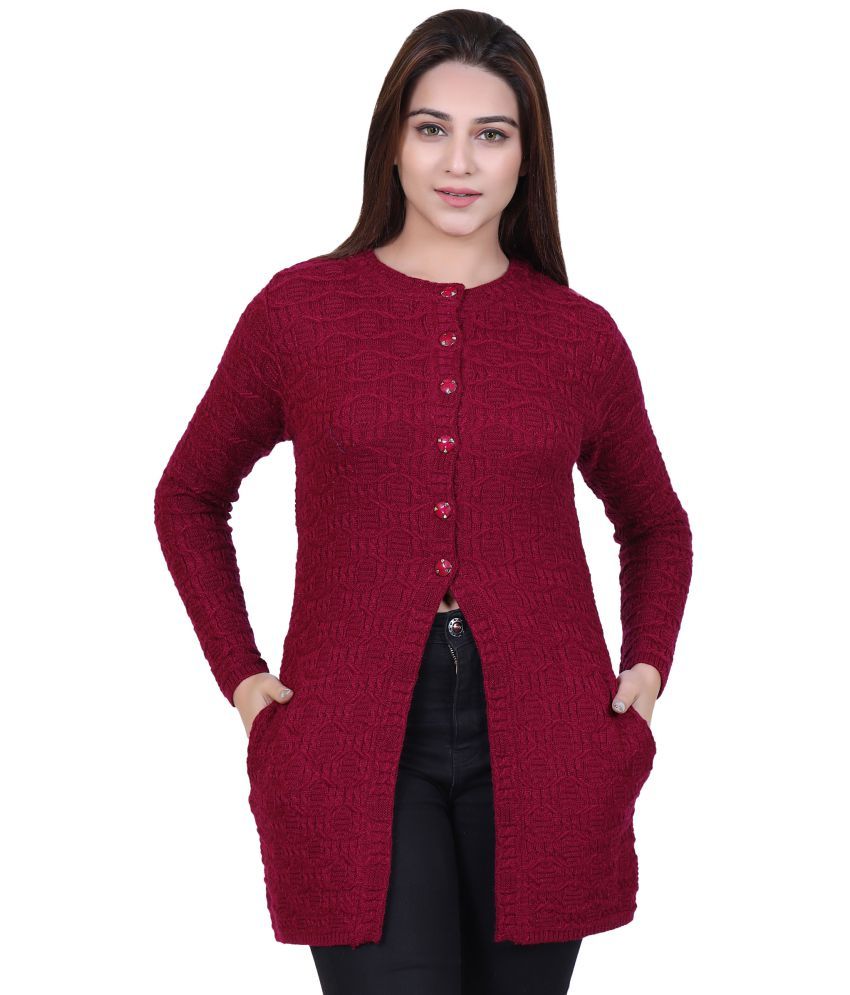     			Varenyam Acrylic Purple Buttoned Cardigans - Single