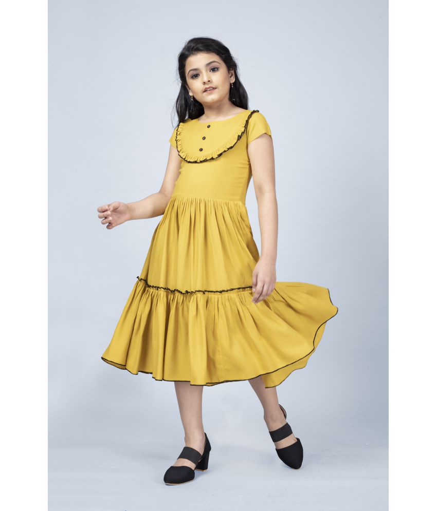     			Fashion Dream - Yellow Rayon Girls Skater Dress ( Pack of 1 )