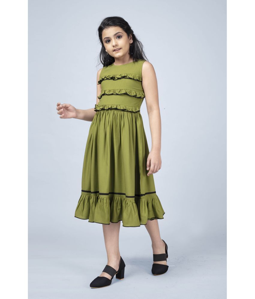     			Mirrow Trade Girl’s Rayon Knee Length Ruffle Trim Dress