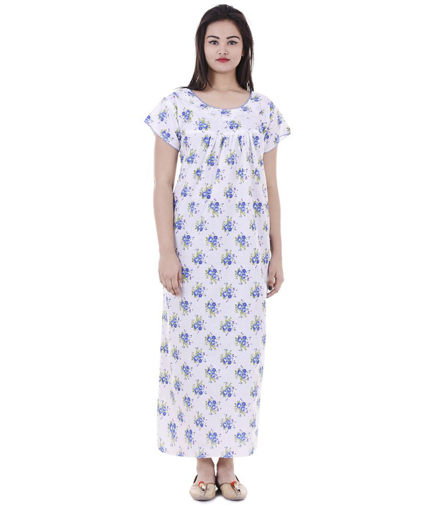     			Apratim Cotton Nighty & Night Gowns - White Single