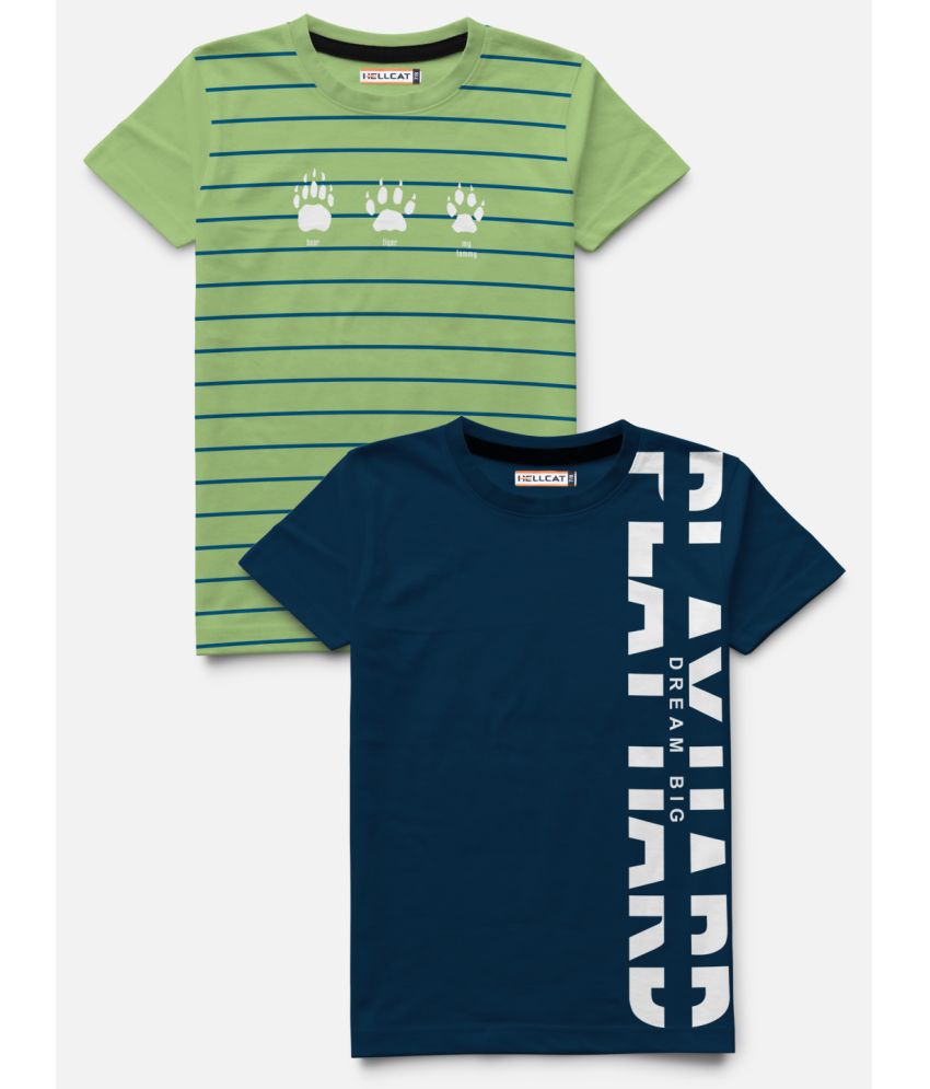 HELLCAT Trendy Pack Of 2 Printed Round Neck Half Sleeve Tshirt For Boys