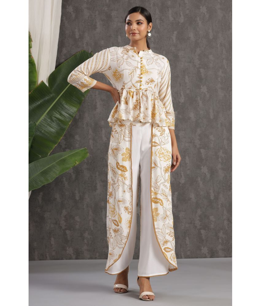     			Juniper Yellow Rayon Ethnic Top With Palazzo - Stitched Suit Single