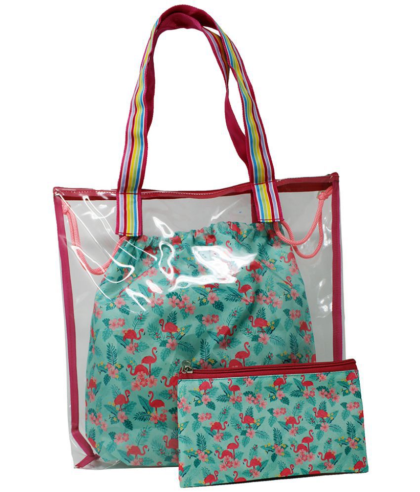     			The Rosette Imprint Swim Bag Set with Wet & Dry Drawstring Bag & Pouch (PVC) (Waterproof) - Flamingo Design