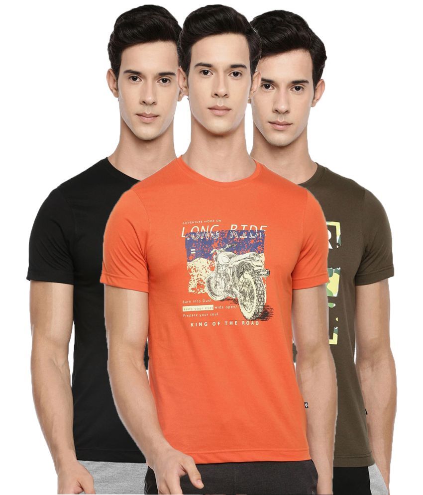     			Dollar Cotton Blend Regular Fit Printed Round Half Sleeves Multicolor Men T-Shirt Pack of 3