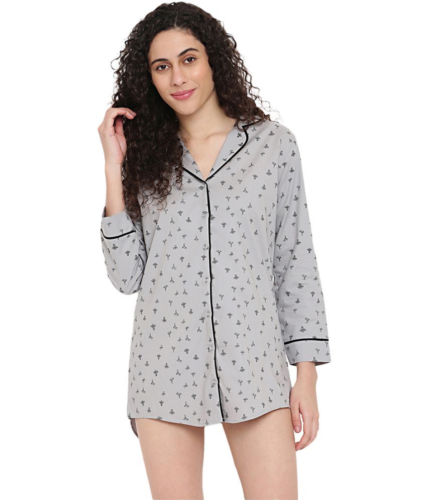     			La Intimo Cotton Night Shirts - Grey Single